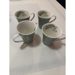 222 Fifth Pashmina Green Blue Paisley Coffee Mug Tea Cup EUC Set Of 4